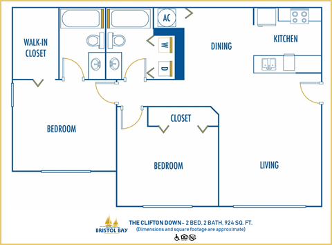 Two bedroom floor plan Bristol Bay in Tampa Florida